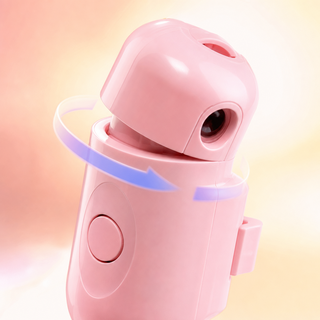Close-up of the adjustable rotating projector head on the Moonpaw device
